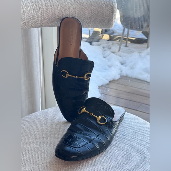 Gucci Other - Gucci Horsebit Croc Embossed Leather Loafer Mule – Black – Size 45